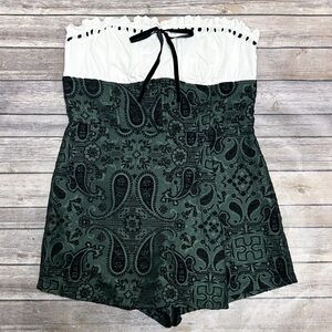Urban Outfitters White Green Black Antoinette Strapless Brocade Paisley Romper
